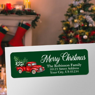 Christmas Watercolor Truck Green Return Address Return Address Label