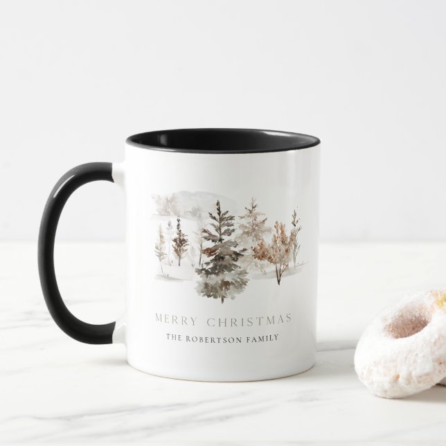 Christmas Watercolor Winter Landscape Mug (With Donut)