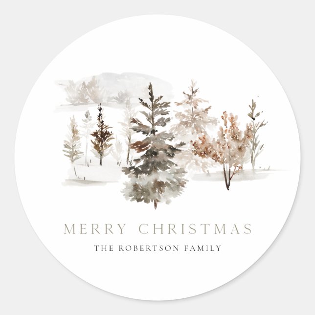 Christmas Watercolor Winter Landscape Sticker (Front)