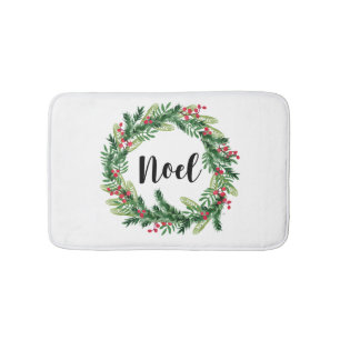 Christmas watercolor wreath bath mat