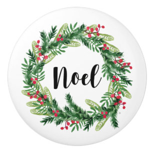 Christmas watercolor wreath ceramic knob