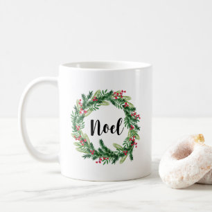 Christmas watercolor wreath coffee mug