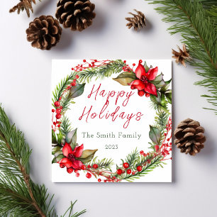Christmas Watercolor Wreath Family Holiday Card