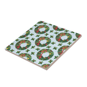 Christmas watercolor Wreath Holiday Ceramic Tile