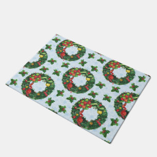 Christmas watercolor Wreath Holiday Doormat