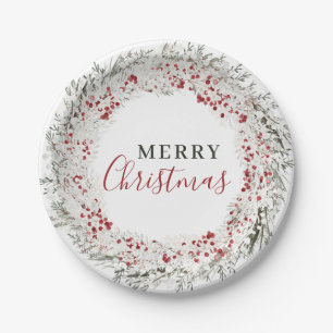 Christmas Watercolor Wreath Paper Plate