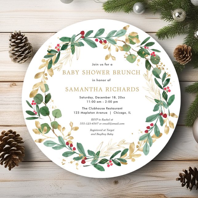 Christmas watercolors wreath baby shower brunch invitation (Creator Uploaded)