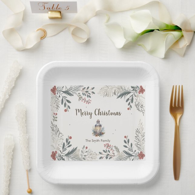Christmas Watercolour Greetings  Paper Plate (Wedding)