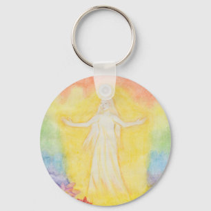 Christmas watercolour painting angel and rainbow key ring