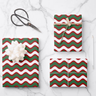 Christmas Wave Stripe Pattern Red Green White  Wrapping Paper Sheet