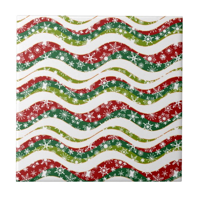 Christmas waves and snowflakes  ceramic tile (Front)