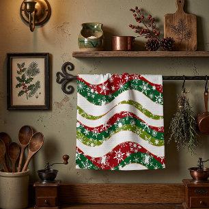Christmas waves and snowflakes tea towel