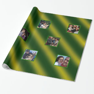 Christmas Wavy Pattern Gold & Green 8 Photos Wrapping Paper