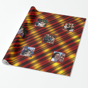 Christmas Wavy Pattern Gold & Red & Black 8 Photos Wrapping Paper