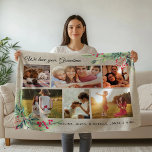 Christmas WE LOVE YOU GRANDMA Rustic Photo Collage Fleece Blanket<br><div class="desc">This modern rustic photo collage fleece blanket shines with your 6 favourite photos surrounded by seasonal watercolor illustrations including mistletoe, pine, and holly berries. Elegant script reads WE LOVE YOU GRANDMA, and is easily customised with your family names. While the illustrations are red and green, this blanket is the rustic...</div>