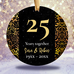 Christmas wedding anniversary black floral gold ceramic ornament