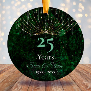 Christmas wedding anniversary green silver glitter ceramic ornament