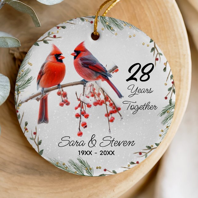 Christmas wedding anniversary red cardinal ceramic ornament (Creator Uploaded)