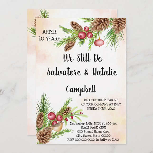 Christmas Wedding Anniversary Renewal Vows Invitation (Front/Back)