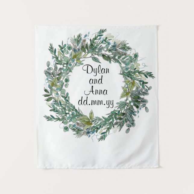 Christmas Wedding Back Drop, Greenery Photo Booth Tapestry (Front)