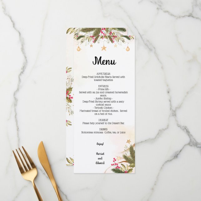 Christmas Wedding Bridal Shower Menu (Front/Back In Situ)