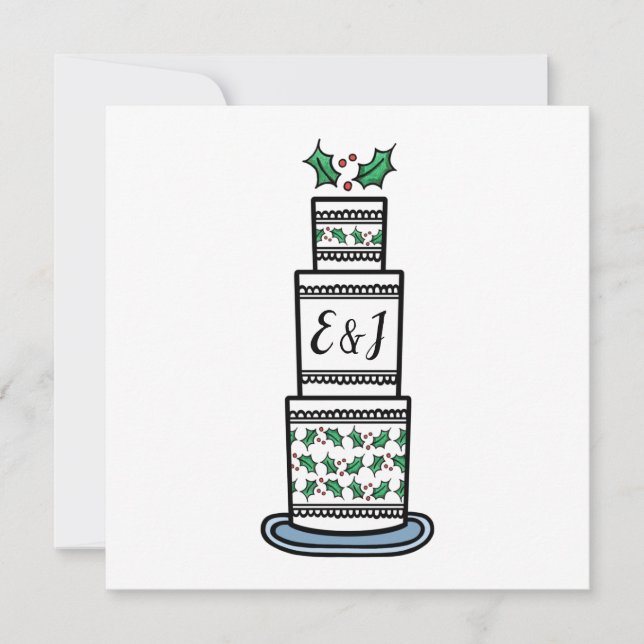 Christmas Wedding Cake Illustration  Invitation (Front)