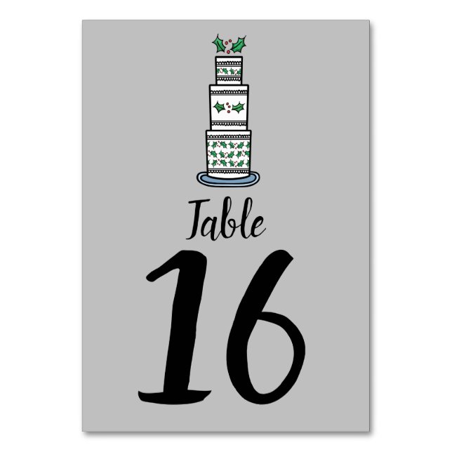 Christmas Wedding Cake Illustration Table Number (Front)