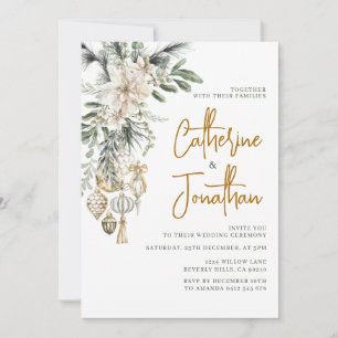 Christmas Wedding Ceremony Ornament White Floral Invitation