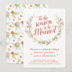 Christmas wedding cones berries star watercolor invitation
