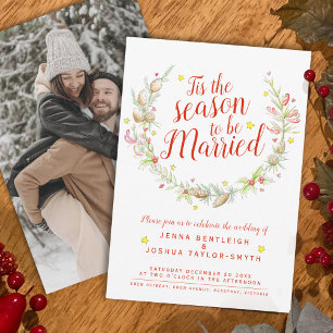 Christmas wedding cones berries watercolor photo invitation