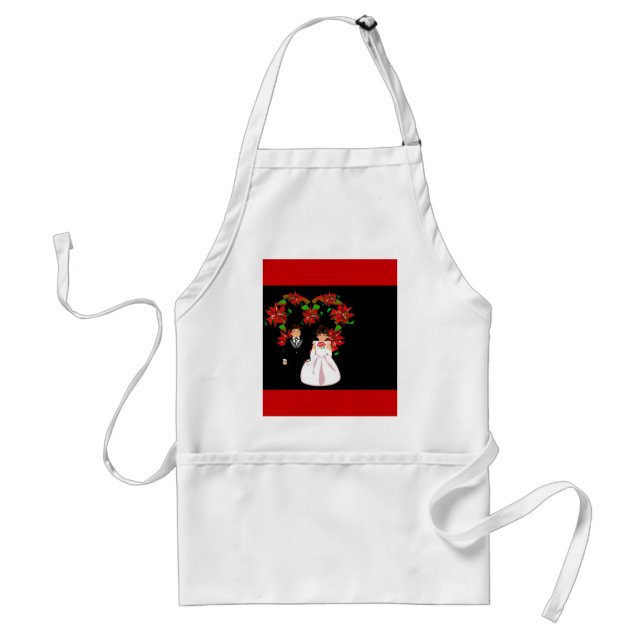 Christmas Wedding Couple III In Red With Heart Standard Apron (Front)
