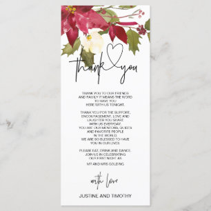 Christmas Wedding Decor Thank You Table Setting Menu