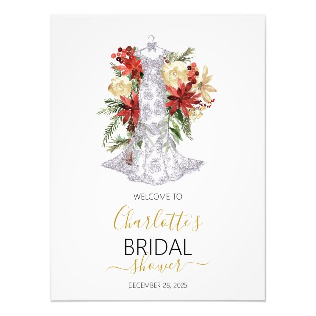 Christmas Wedding Dress Bridal Shower Welcome Sign (Front)