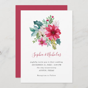Christmas Wedding   Floral and Holly Berries Invitation