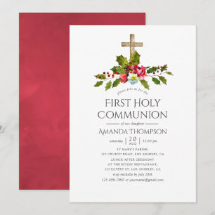 Christmas Wedding Floral First Holy Communion Invitation
