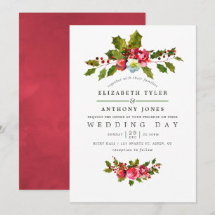 Christmas Wedding Floral Holly Watercolor Invite