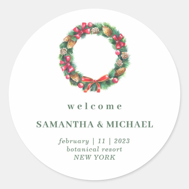 Christmas Wedding Forest Autumn Winter Classic Round Sticker (Front)