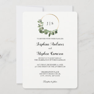 Christmas Wedding Gold Green Wreath Elegant Invitation