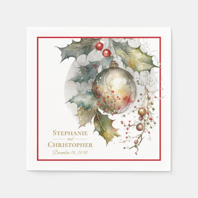 Christmas Wedding Holly Ornament  Napkin (Front)