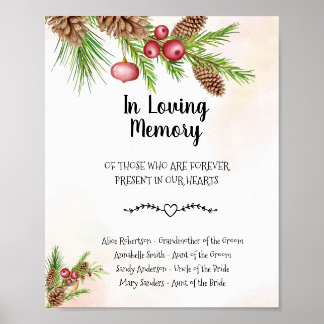 Christmas Wedding In Loving Memory Wedding Sign (Front)