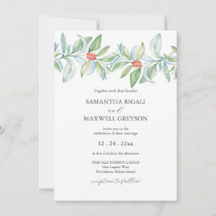 Christmas Wedding Invitation Watercolor Greenery