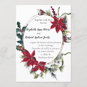 Christmas Wedding Invitation with Poinsettia