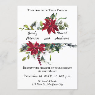 Christmas Wedding Invitation with Poinsettia