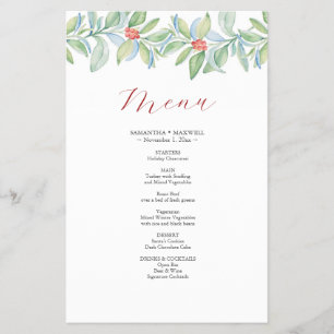 Christmas Wedding Menus Watercolor Greenery Flyer