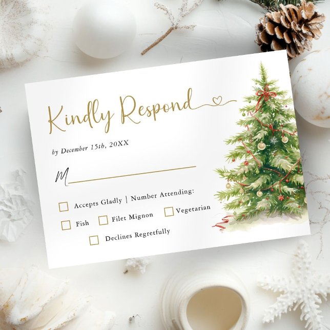 Christmas Wedding Modern Elegant Wedding RSVP Card (Creator Uploaded)