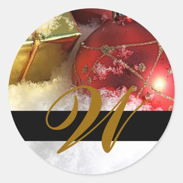 Christmas Wedding Monogram Invitation & Favour Sea Classic Round Sticker (Front)