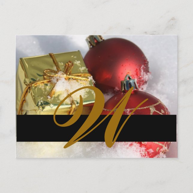 Christmas Wedding Monogram Save the Date Card (Front)