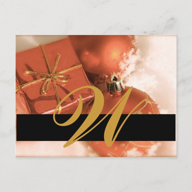 Christmas Wedding Monogram Save the Date Card (Front)
