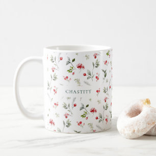 Christmas Wedding Mug with Red Berry Bouquet