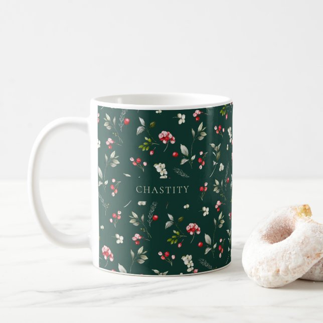 Christmas Wedding Mug with Red Berry Bouquet (With Donut)